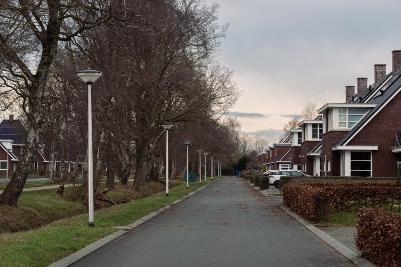 Straat met lichtmasten